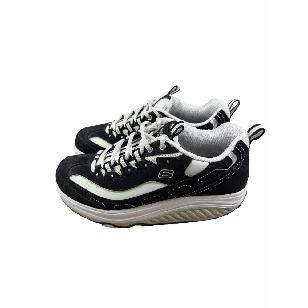 SKECHERS SHAPE UPS Sz 8 Suede Black White Silver Strength Walking Toning 11809